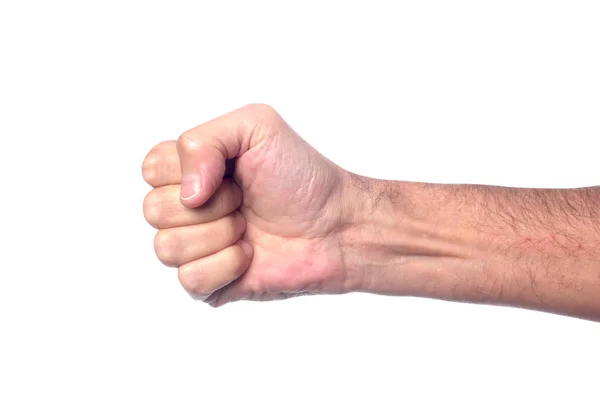 Mano Del Hombre Hacer Gesto Puño Cerrado Aislado Sobre Fondo — Foto de Stock