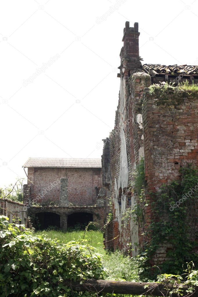 ruins of an old farm in the countryside with copy space for your text