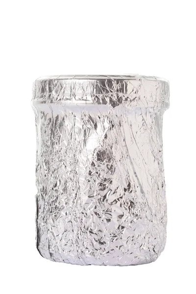 Forma Frasco Envuelto Papel Aluminio Aislado Sobre Fondo Blanco Con —  Fotos de Stock