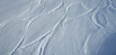 Metnin için kopyalama alanı olan toz karda kayak ve snowboard pisti