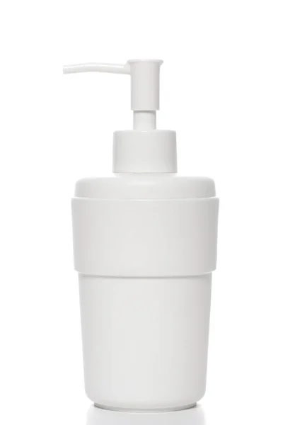 Dispenser Plastica Bianca Sapone Isolato Sfondo Bianco Con Percorso Ritaglio — Foto Stock