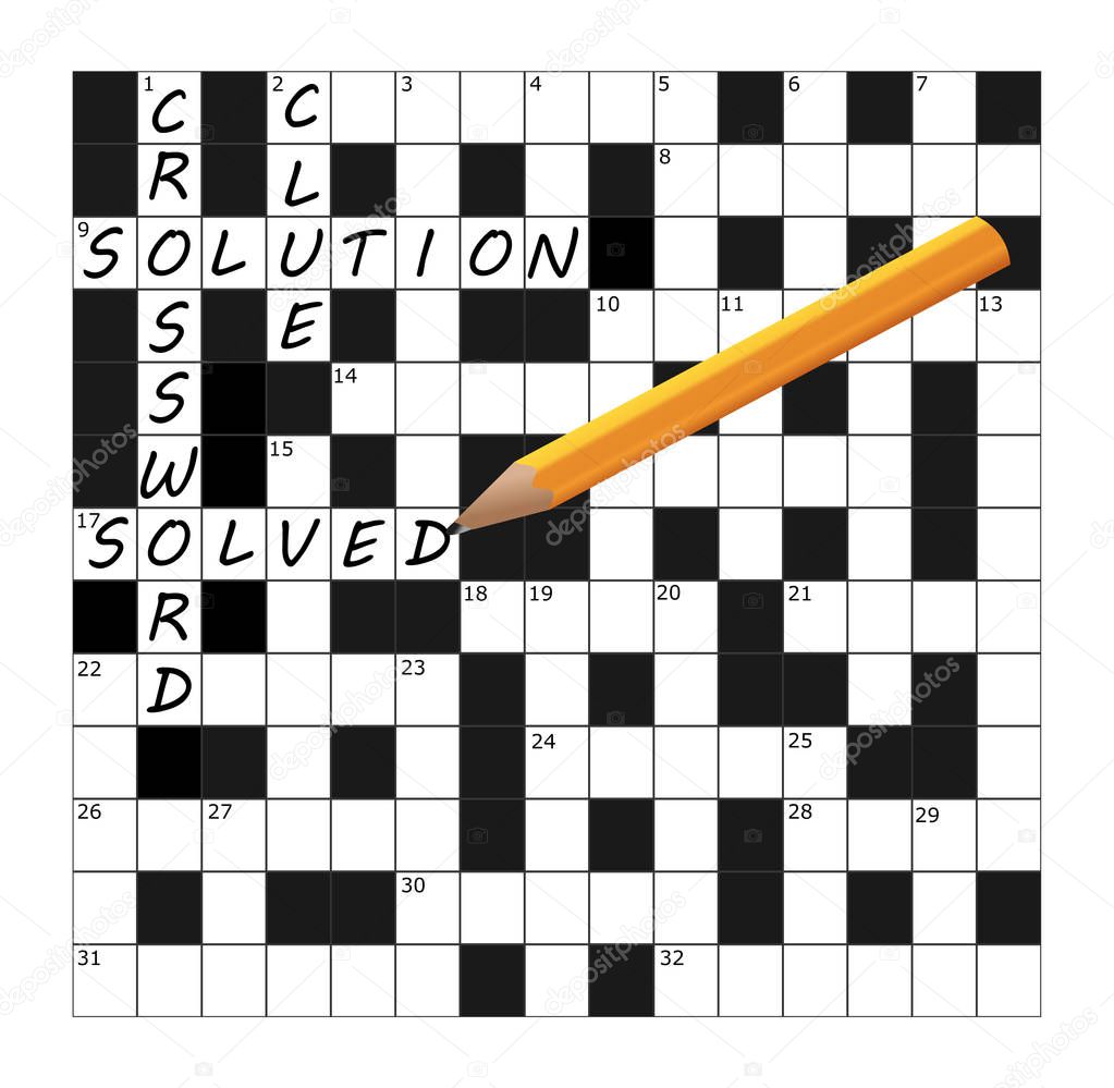 Vector Crossword Grid part completed with words and a pencil