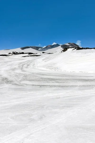 landscape of snow on mount etna