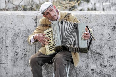 Rome, İtalya - 25 Şubat 2017: akordeon Roma'da oynarken sokak sanatçı