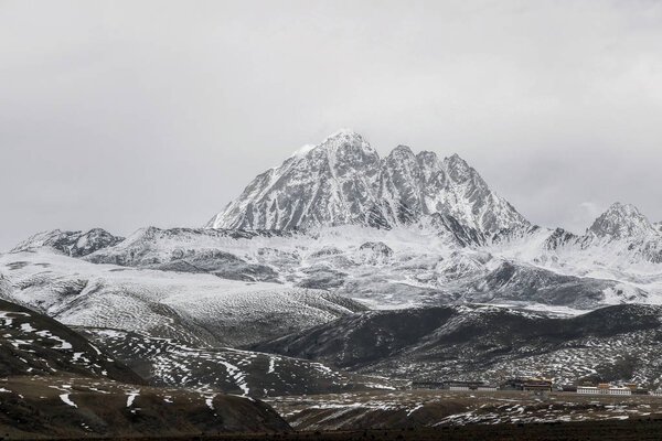 snow on mountain peak in winter