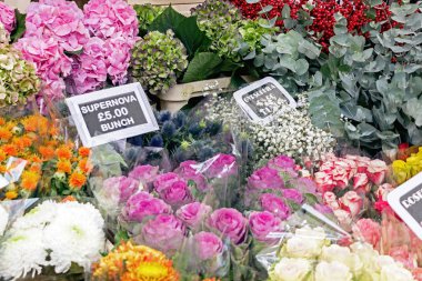 Londra 'daki Columbia Road Çiçek Pazarı' nda çiçek buketi.