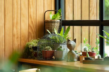 Pencerenin yanındaki oturma odası seni küçük ağaçlarla rahatlatıyor..