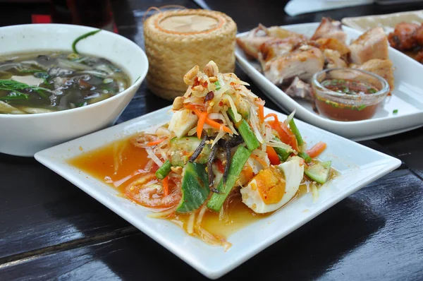 Papaya Salad Som Tum Simple Menu People — Stock Photo, Image