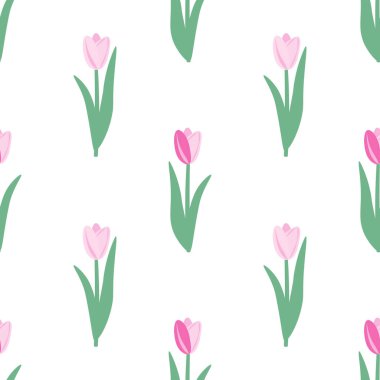 Vektör Pembe Lale seamless modeli. Çiçek desenli basit tarzı. Vektör çizim.