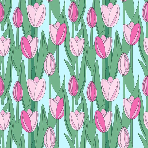Nahtloses Blumenmuster mit rosa Tulpen. — Stockvektor