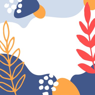 Yaprakların, noktaların ve basit şekillerin soyut şirin arkaplanı 