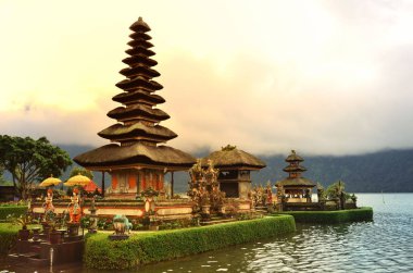 Pura Ulun Danu temple on a lake Beratan on Bali Indonesia clipart