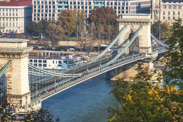 Słynny Widok Most Łańcuchowy Budapeszt Węgry — Zdjęcie stockowe