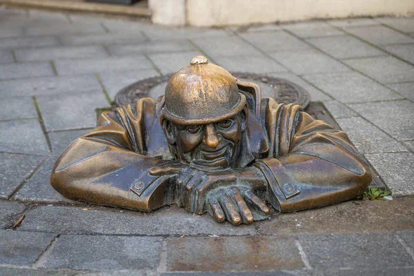 Bratislava Eslováquia Outubro 2019 Homem Trabalho Escultura Famosa Centro Cidade — Fotografia de Stock