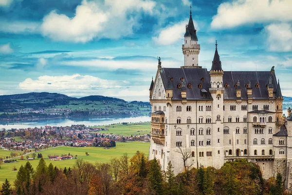 Famosa Vista Castelo Neuschwanstein Cores Temporada Outono Baviera Alemanha — Fotografia de Stock