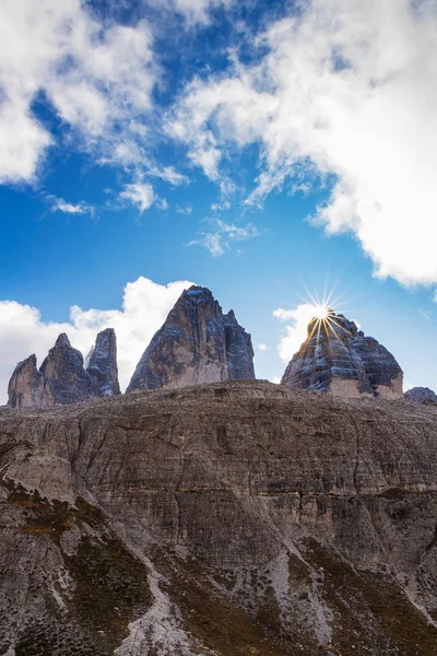 Beautiful Tre Cime Mountains Blu Cloudy Sky Dolomites Italy — Stock Photo, Image