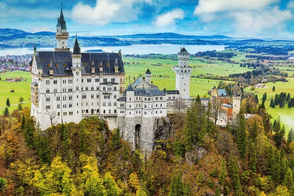 Incrível Castelo Neuschwanstein Vista Outono Miradouro Ponte Baviera Alemanha — Fotografia de Stock