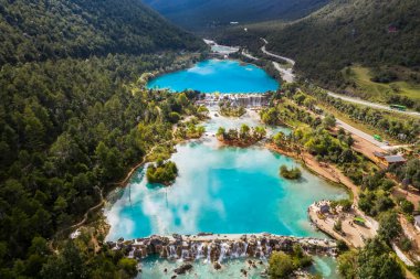 Aerial view of Blue Moon Valley Waterfalls in Lijiang China  clipart