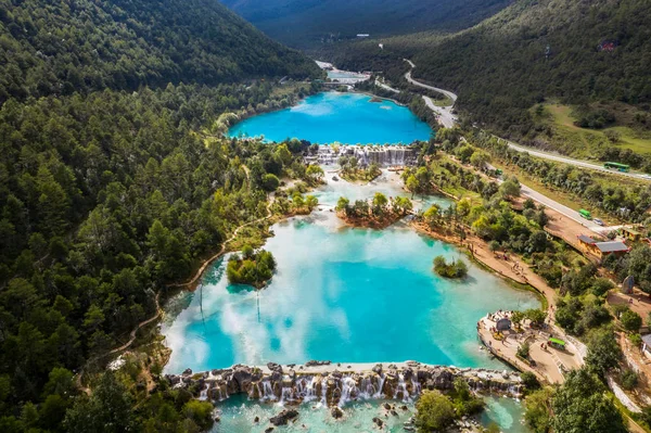 Aerial view of Blue Moon Valley Waterfalls in Lijiang China