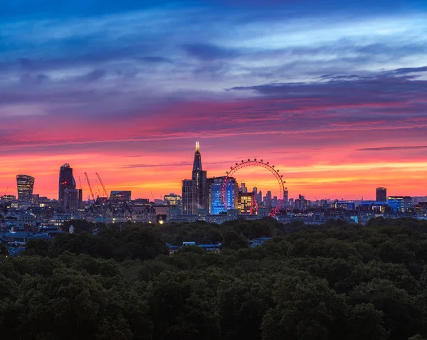 Skyline Del Regno Unito Sera Illuminazione Del London Eye Degli — Foto Stock