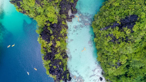 Воздушный Вид Красивый Тропический Пляж Море Зелеными Деревьями Голубым Небом — стоковое фото