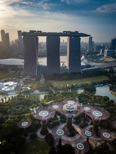 Piękny Widok Panoramiczny Marina Bay Sands Drapacz Chmur Ogrodami Nad — Zdjęcie stockowe