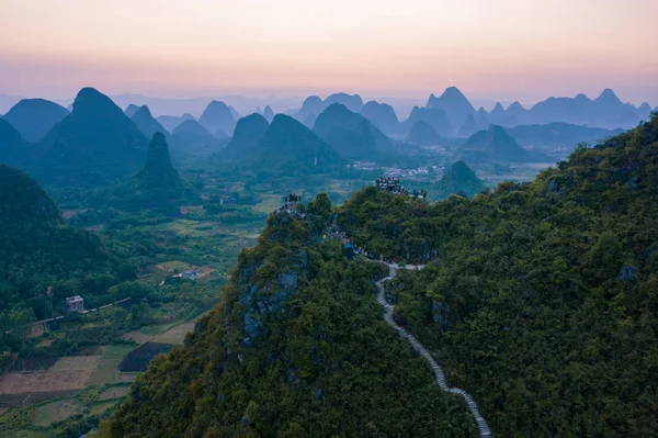 Manhã Cedo Vista Das Montanhas Karts Colina Sul China — Fotografia de Stock