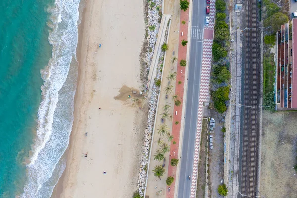 Vista Aérea Mar Playa Carretera Tren Ciudad Tarragona España —  Fotos de Stock