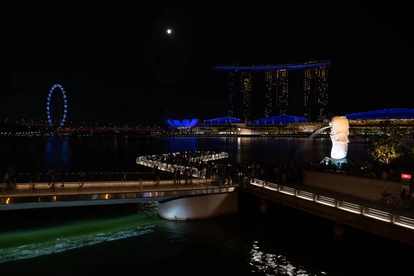 Gyönyörű Éjszakai Kilátás Erősen Urbanizált Sziget Város Állam Szingapúr Szingapúr — Stock Fotó