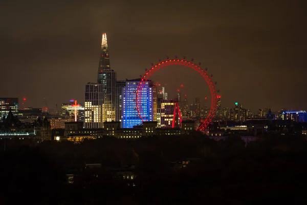 London England Skyline Evening Illumination London Eye Buildings Night City — Stock Photo, Image