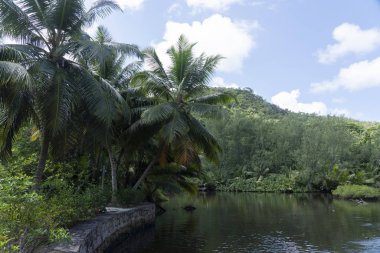 Praslin Adası Seyşeller 'de Sunset Anse Lazio plaj manzarası 
