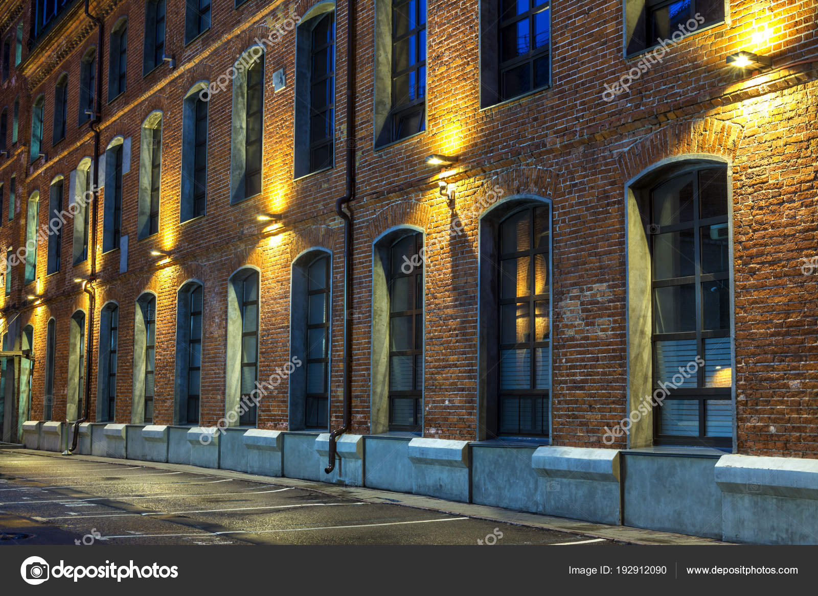 Old brick house. Night view in the old industrial quarter. Moscow. Hamburg.  Stock Photo by ©v.anisimov 192912090