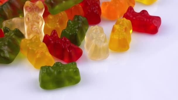 Closeup Popular Gelatin Candies Shaped Form Bear Rotating Turn Table — Stock Video