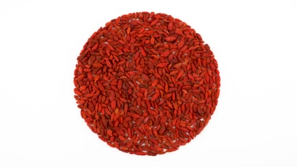 Kreisförmiger Haufen Getrockneter Bio Goji Beeren Rotierend Blick Von Oben — Stockvideo