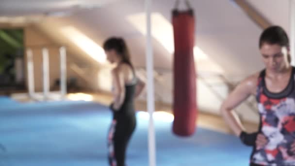 Girl Sportsman Hard Workout Hands Belt Enters Frame Lifts Her — Stock Video