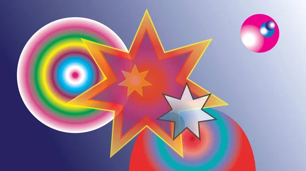 Soyut renkli yıldız ve renkli toplar.