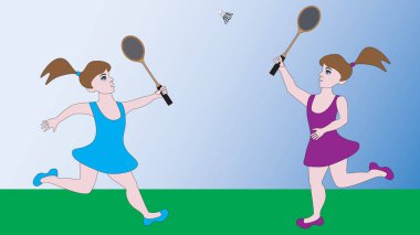 İki kız bir spor oyun badminton oynamak.