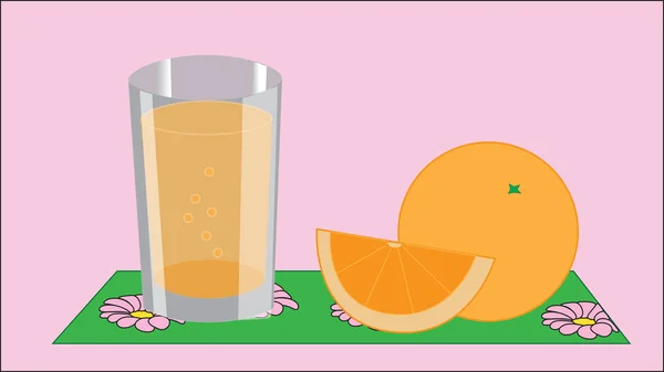 Um copo com suco, laranja e laranja em um guardanapo . — Vetor de Stock