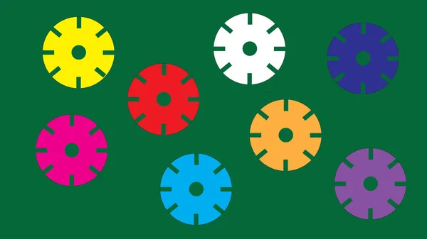 Círculos multicolores aislados fondo verde . — Vector de stock