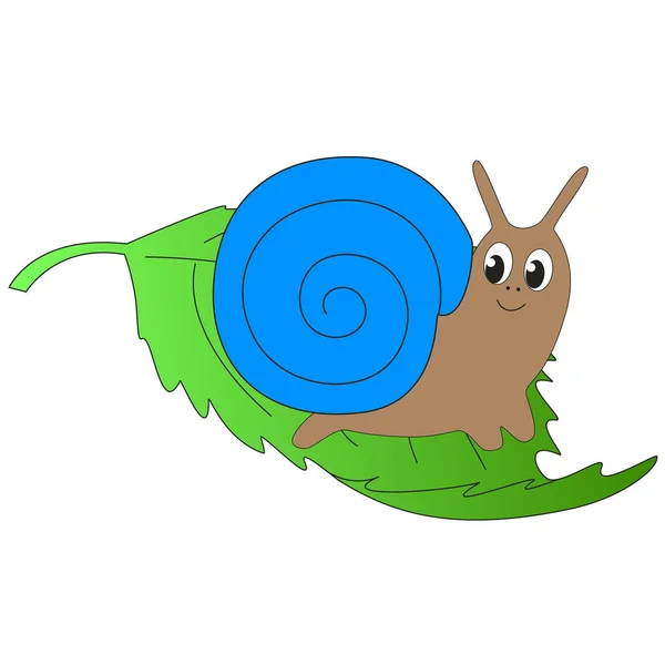 stock vector Cute cartoon snail sits on a green leaf.