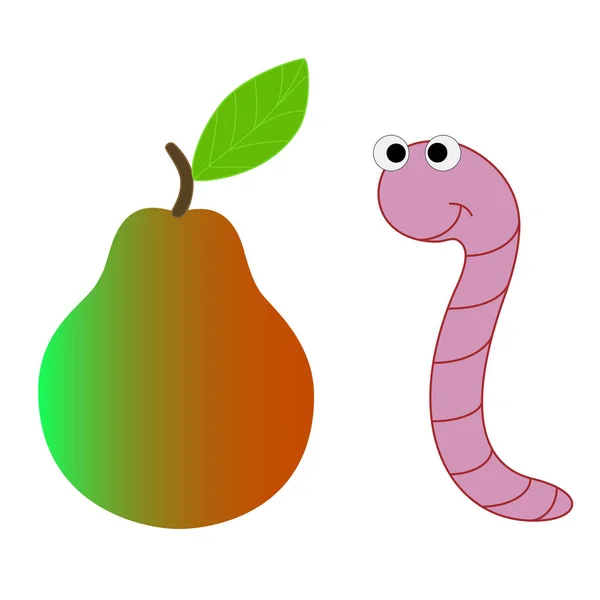 Il verme dei cartoni vuole mangiare una pera . — Vettoriale Stock