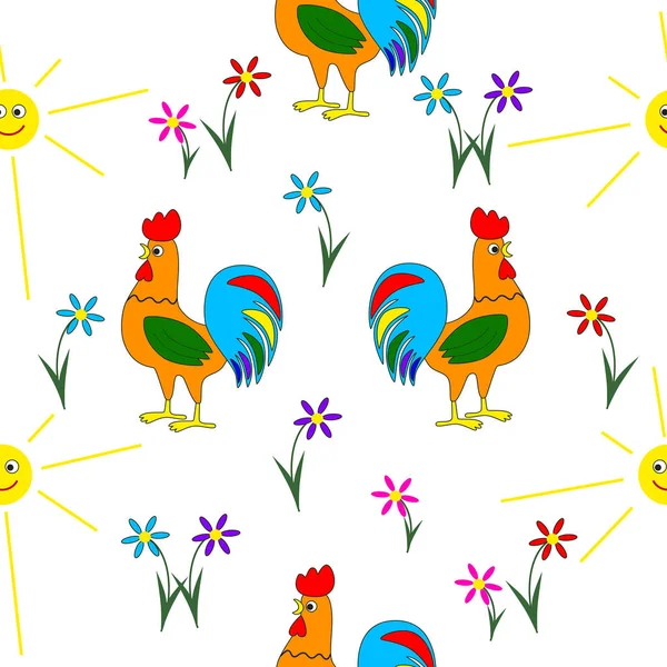 Summer seamless pattern consisting of cock. — Stock Vector