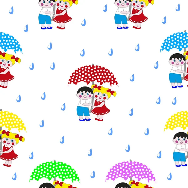 Мультяшний хлопчик і дівчинка під парасолькою . — стоковий вектор