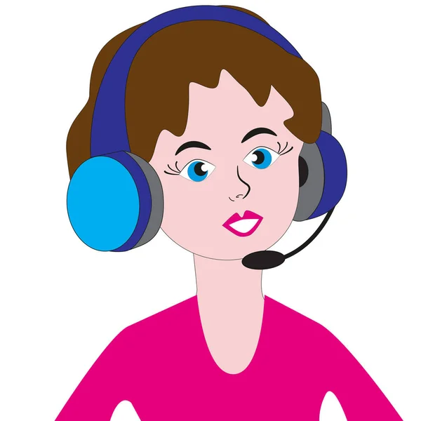 The girl answers the calls in the call center. — Stock Vector