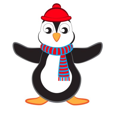 Çizgi film ve sevimli penguen kuşu beyaz arkaplanı izole etti.