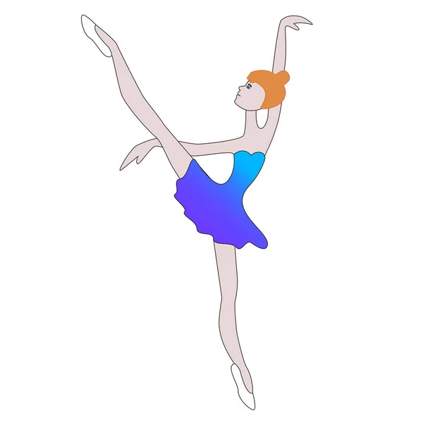 Schlanke Mädchen Ballerina Einem Blauen Tutu Isoliert Weißen Hintergrund — Stockvektor