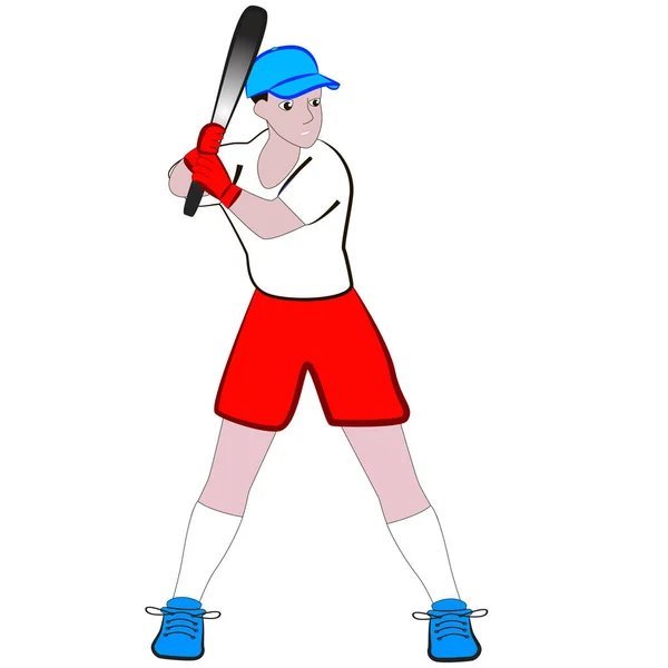 Genç Bir Beyzbol Oyuncusu Sopayla Vurmak Üzere — Stok Vektör