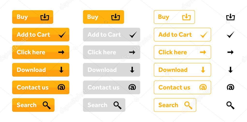 Orange set of web buttons with icons