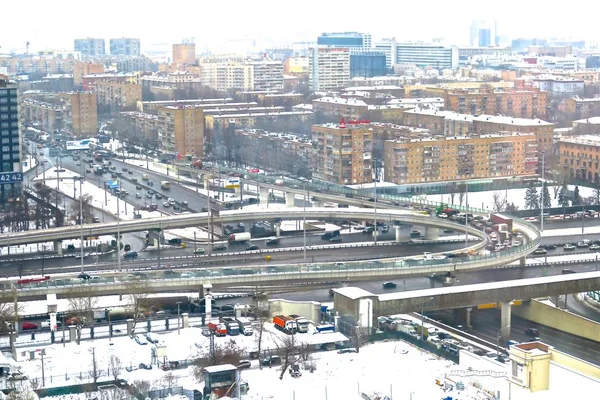 Aerial View Leningradsky Prospect Overhead Road Winter Moscow Russia January — Stock Photo, Image