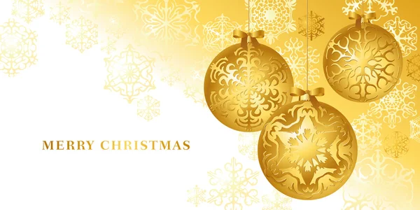 Kerstkaart met gouden vector kerstballen — Stockvector